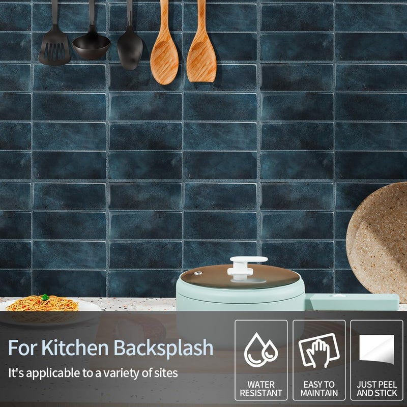 DaGou Peel and Stick Backsplash 3D Wall Tiles,Self-Adhesive,Oil Proof,Waterproof, Removable Wall Panels for Kitchen & Bathroom,Modern Design, Easy Install (10.7ft，12x9 inch,14 Pack) (Blue) - Image 5